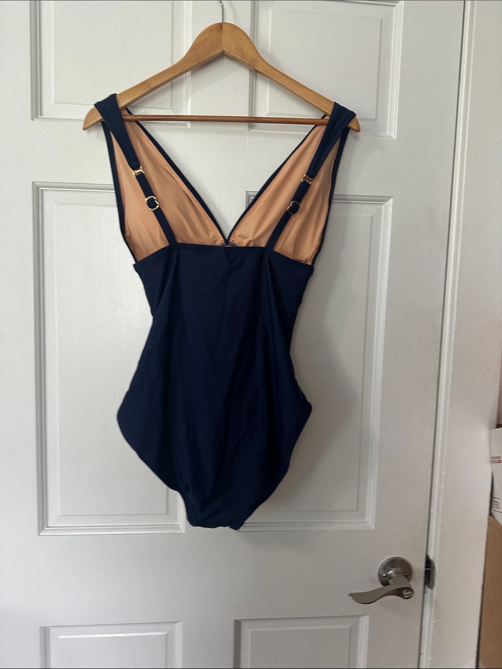 J. Crew Navy Ruched V-Neck One-Piece Swimsuit - Picture 2 of 6